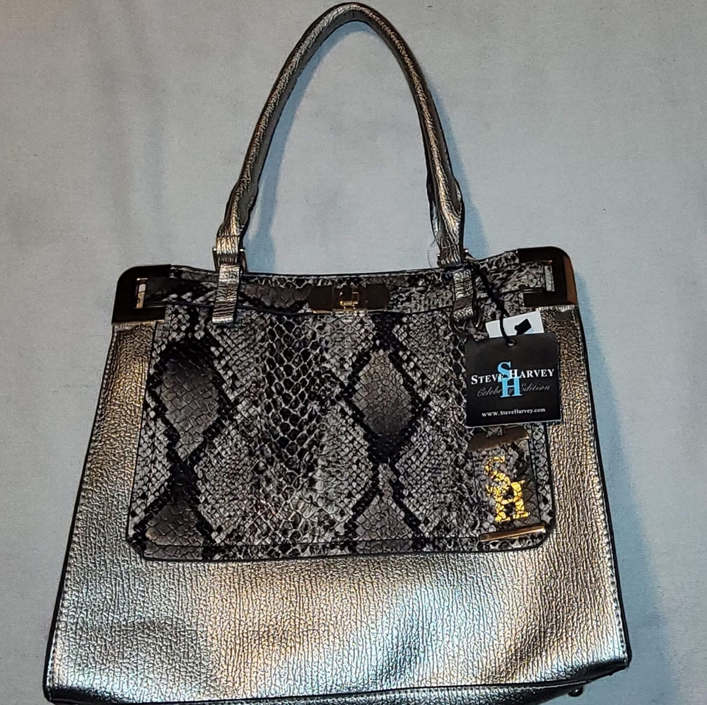 Steve Harvey collection, silver, snakeskin handbag